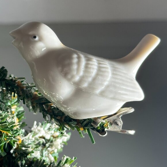 Porcelain Dove Bird Ornaments Two Clip on Christmas Tree Holiday Home Decor - Picture 6 of 8